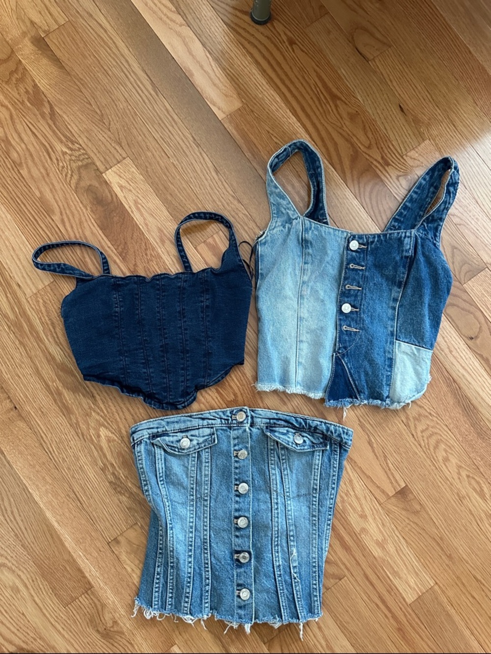 Zara Denim Corset Tops - Dark Indigo, Light Blue, Medium Blue